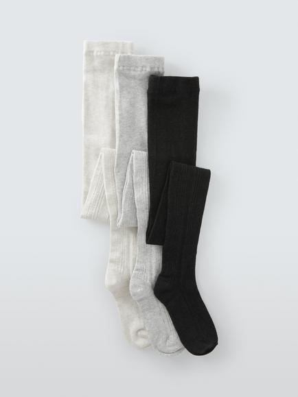 John Lewis Kids' Organic Cotton Rich Cable Tights, Pack of 3, Multi, Multi