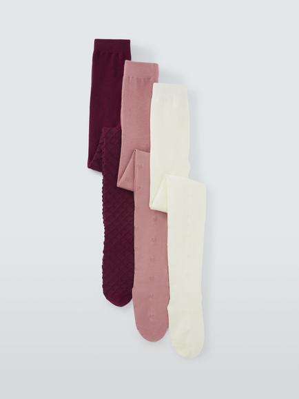 John Lewis Kids' Organic Cotton Rich Reverse Hearts Tights, Pack of 3, Multi, Multi