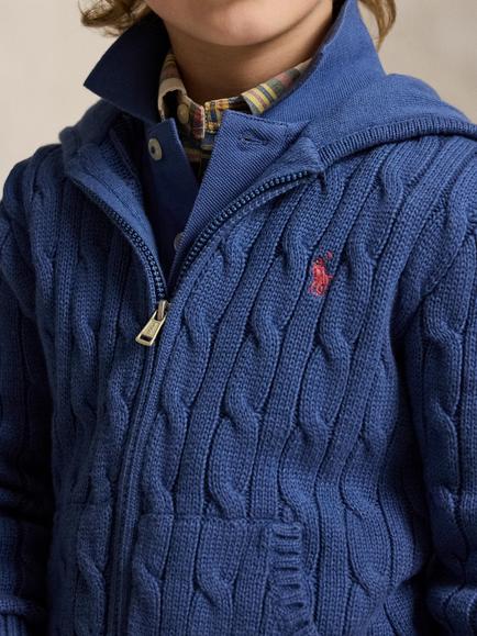 Ralph Lauren Kids' Cotton Cable Knit Full Zip Hoodie, Old Royal - view 2, Old Royal