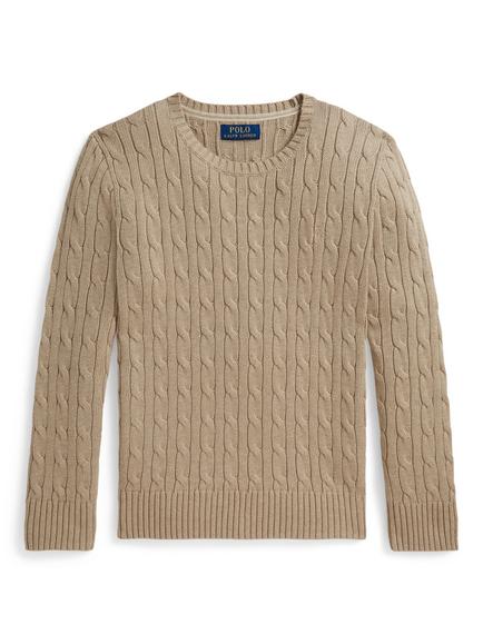 Ralph Lauren Kids' Cotton Cable Knit Jumper, Tan Heather