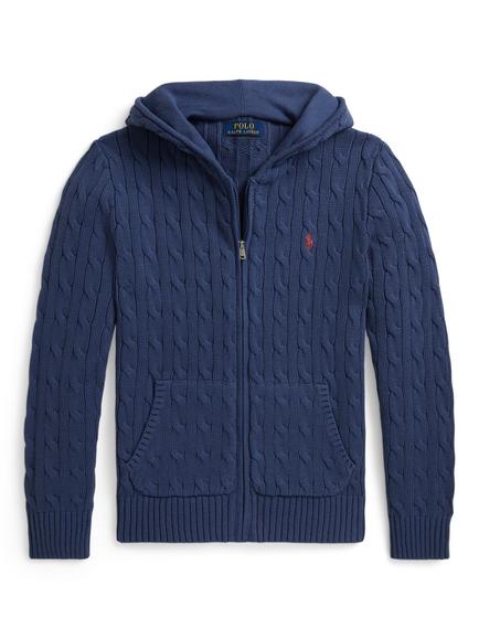 Ralph Lauren Kids' Cotton Cable Knit Full Zip Hoodie, Old Royal, Old Royal
