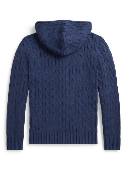 Ralph Lauren Kids' Cotton Cable Knit Full Zip Hoodie, Old Royal - view 2, Old Royal
