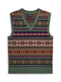 Ralph Lauren Kids' Fair Isle Sleeveless Sweater Vest, Green, Green
