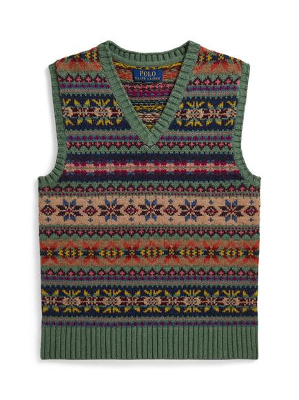 Ralph Lauren Kids' Fair Isle Sleeveless Sweater Vest, Green, Green