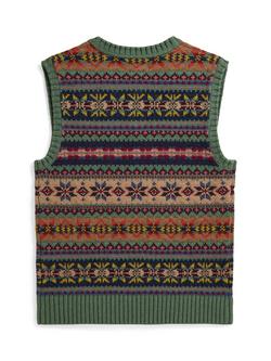Ralph Lauren Kids' Fair Isle Sleeveless Sweater Vest, Green - view 2, Green