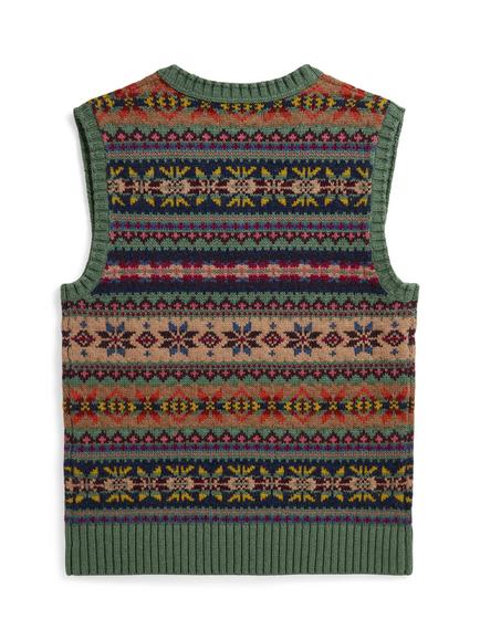 Ralph Lauren Kids' Fair Isle Sleeveless Sweater Vest, Green - view 2, Green