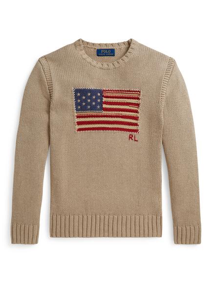 Polo Ralph Lauren Kids' Iconic Flag Jumper, Oatmeal, Oatmeal
