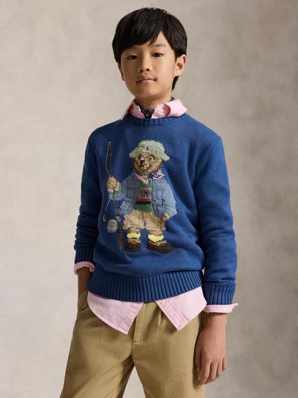 Polo Ralph Lauren Kids' Crew Neck Bear Jumper, Old Royal, Old Royal