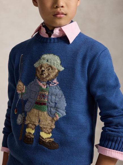 Polo Ralph Lauren Kids' Crew Neck Bear Jumper, Old Royal - view 2, Old Royal