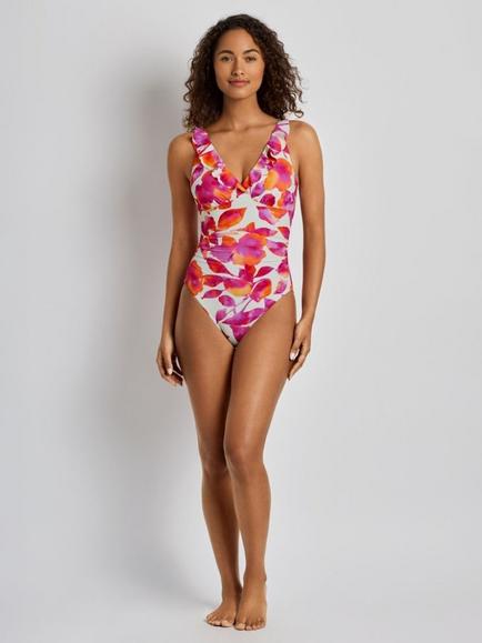 Lauren Ralph Lauren Floral Ruffle Swimsuit, Multi/Bougainvillea, Multi/Bougainvillea