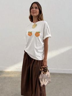 Never Fully Dressed Peach Boob T-Shirt, White/Orange, White/Orange