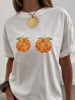 Never Fully Dressed Peach Boob T-Shirt, White/Orange - view 2, White/Orange