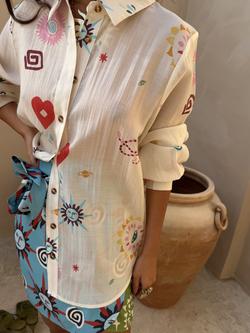 Never Fully Dressed Marley Charms Semi Sheer Shirt, Cream/Multi - view 2, Cream/Multi