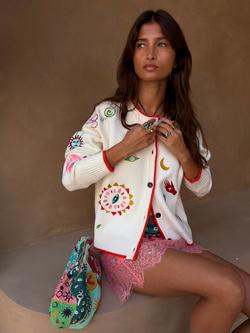 Never Fully Dressed Morocco Charms Cardigan containing LENZING™ ECOVERO™ Viscose, Cream/Multi, Cream/Multi