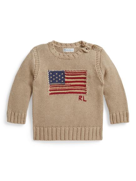 Polo Ralph Lauren Baby Iconic Flag Jumper, Oatmeal, Oatmeal