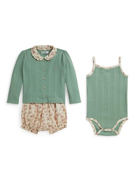 Ralph Lauren Baby Cotton Jacket with Bodysuit & Bloomers Set, Faded Mint, Faded Mint
