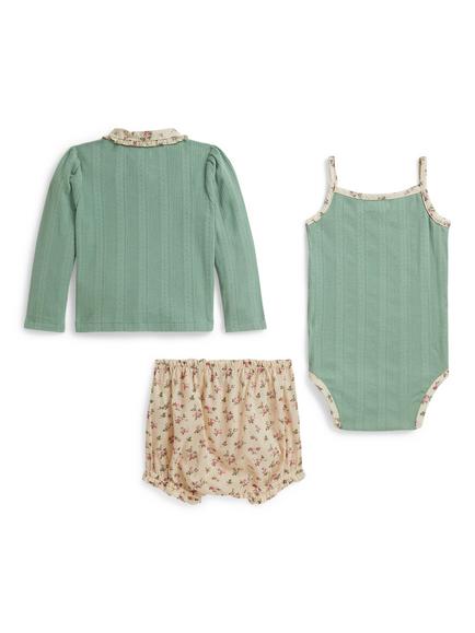 Ralph Lauren Baby Cotton Jacket with Bodysuit & Bloomers Set, Faded Mint - view 2, Faded Mint