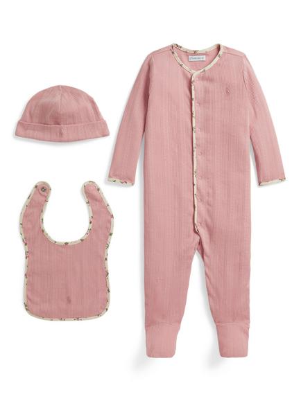 Ralph Lauren Baby Pure Cotton Three Piece Bodysuit Set, Pink, Pink