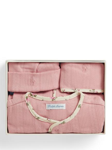Ralph Lauren Baby Pure Cotton Three Piece Bodysuit Set, Pink - view 2, Pink