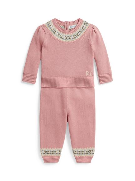 Ralph Lauren Baby Knitted Jumper and Trouser Set, Pink Multi, Pink Multi