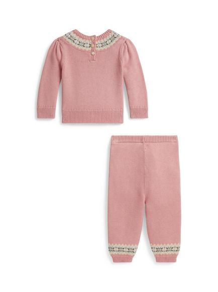 Ralph Lauren Baby Knitted Jumper and Trouser Set, Pink Multi - view 2, Pink Multi