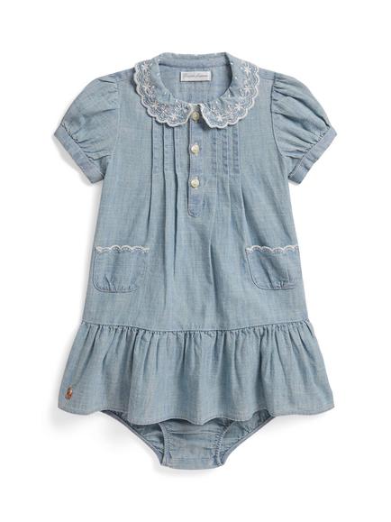 Ralph Lauren Baby Short Sleeve Chambray Dress Set, Blue, Blue