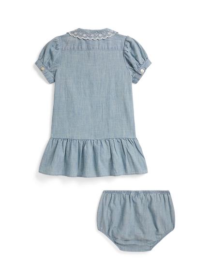 Ralph Lauren Baby Short Sleeve Chambray Dress Set, Blue - view 2, Blue