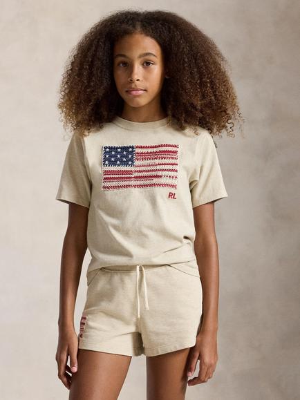 Ralph Lauren Kids' Cotton Flag T-Shirt, Dune Tan, Dune Tan
