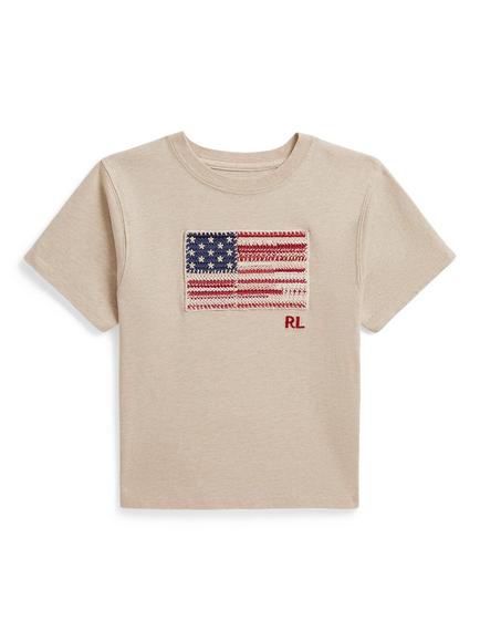 Ralph Lauren Kids' Cotton Flag T-Shirt, Dune Tan, Dune Tan