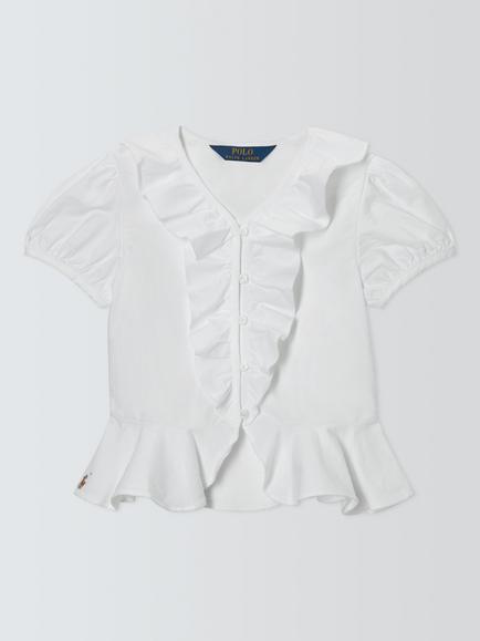 Ralph Lauren Kids' Short Sleeve Ruffle Blouse, White, White