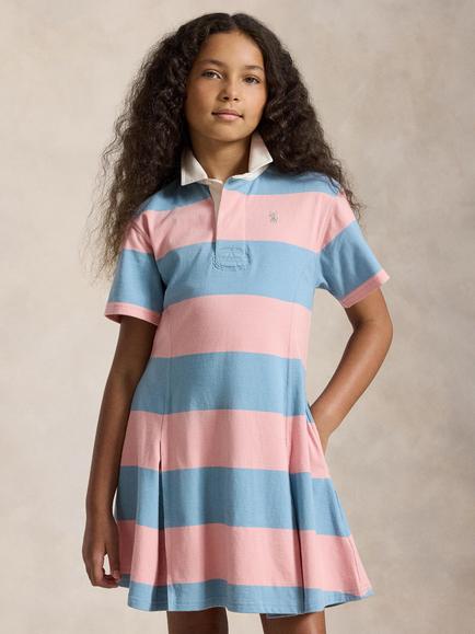 Ralph Lauren Kids' Knit Striped Rugby Polo Dress, Rose Blue, Rose Blue