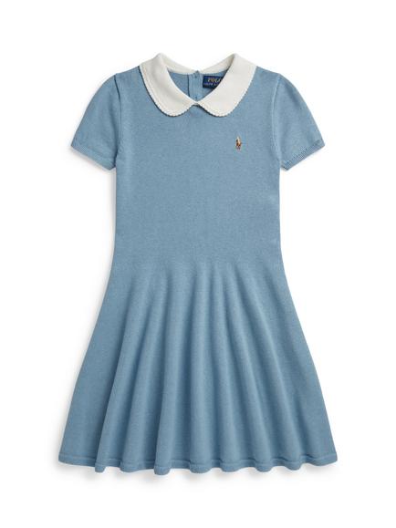 Ralph Lauren Kids' Short Sleeve Pleated Polo Dress, Cassidy Blue, Cassidy Bl