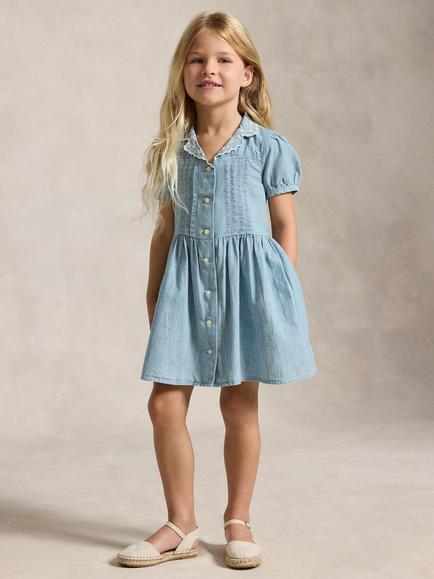 Ralph Lauren Kids' Cotton A-Line Shirt Dress, Blue, Blue