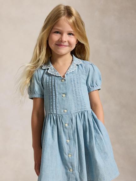 Ralph Lauren Kids' Cotton A-Line Shirt Dress, Blue - view 2, Blue