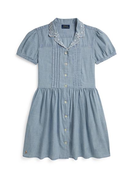 Ralph Lauren Kids' Cotton A-Line Shirt Dress, Blue, Blue