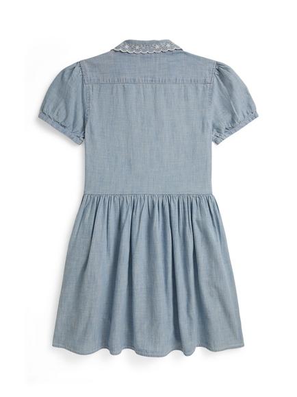 Ralph Lauren Kids' Cotton A-Line Shirt Dress, Blue - view 2, Blue