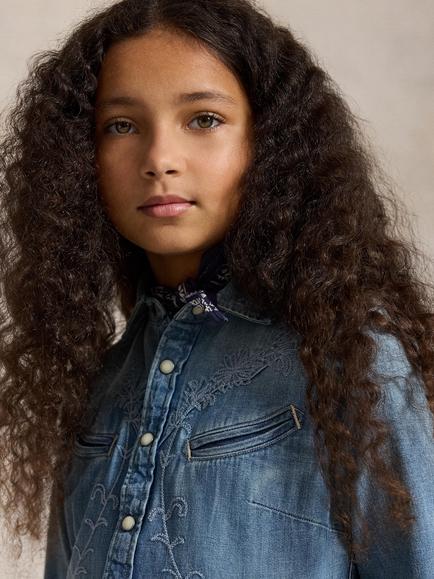 Ralph Lauren Kids' Cotton Denim Shirt Dress, Abiline - view 2, Abiline