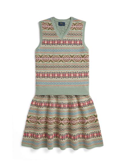 Ralph Lauren Kids' Fair Isle Sweater Vest and Skirt Set, Green Multi, Brown