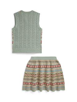 Ralph Lauren Kids' Fair Isle Sweater Vest and Skirt Set, Brown - view 2, Brown