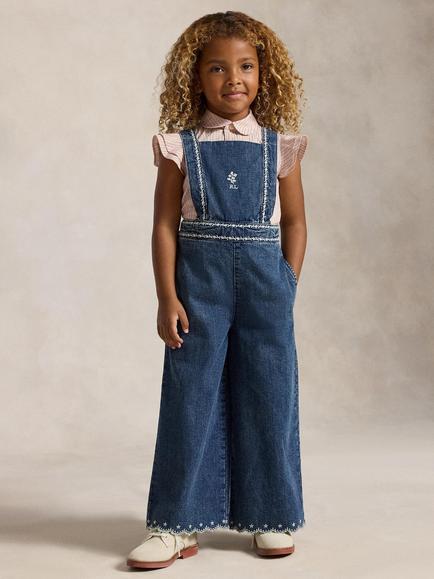 Ralph Lauren Kids' Cotton Denim Dungarees, Balta, Balta