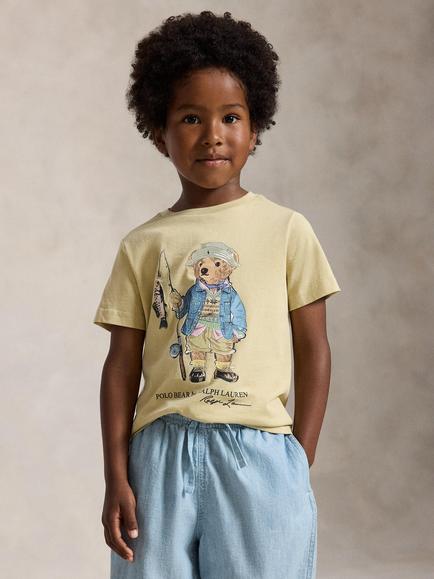 Polo Ralph Lauren Kids' Short Sleeve Fishing Bear T-Shirt, Cream, Cream