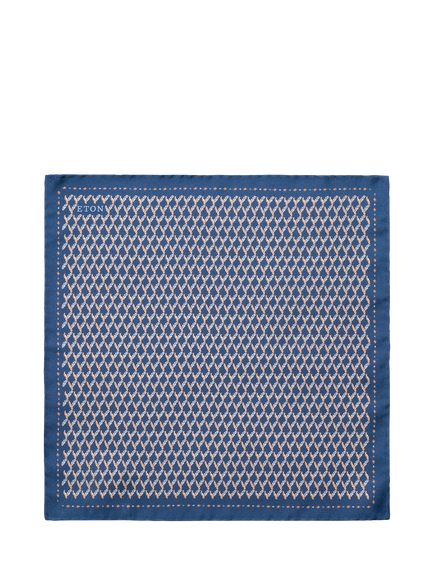 Eton Silk Twill Leaf Motif Pocket Square, Navy, Navy