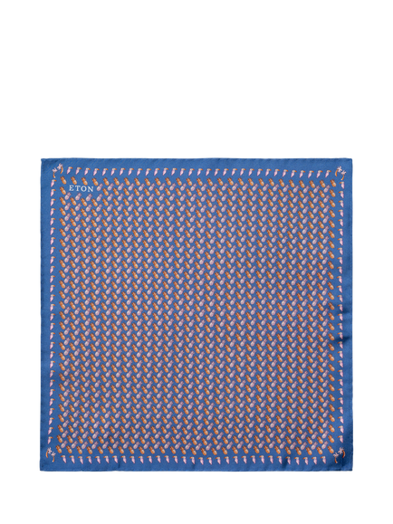 Eton Pineapple Print Silk Pocket Square, Blue, Blue