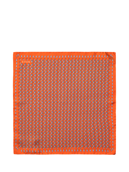 Eton Pineapple Print Silk Pocket Square, Orange, Orange