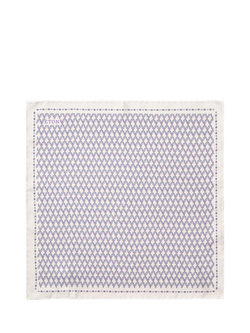 Eton Silk Twill Leaf Motif Pocket Square, White, White