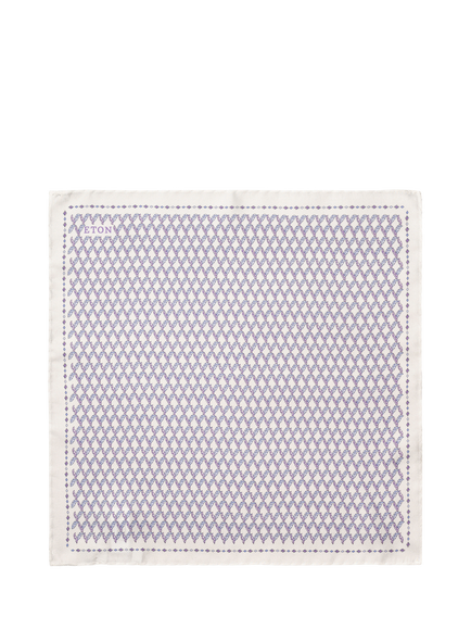 Eton Silk Twill Leaf Motif Pocket Square, White, White