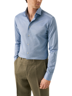 Eton Filo Di Scozia Knitted Cotton Shirt, Light Blue, Light Blue