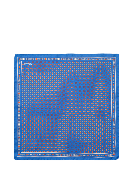 Eton Silk Twill Floral Print Pocket Square, Blue, Blue