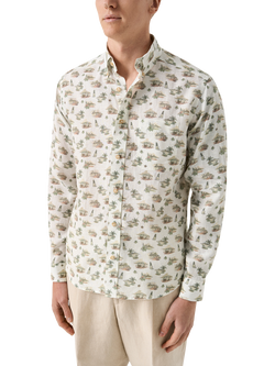 Eton Linen Island Motif Print Shirt, Green, Green