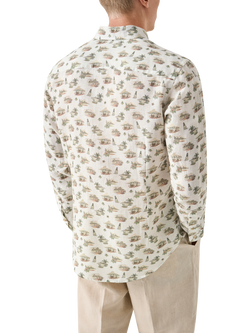 Eton Linen Island Motif Print Shirt, Green - view 2, Green